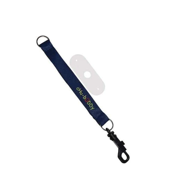 Chew Holder - navy embroidered tether-bracelet & natural strap chewy holder & strap Chubuddy 